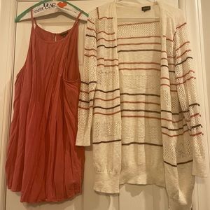 Torrid sweater and blouse, white striped with pink with matching pink, size 2/3